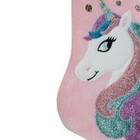 Northlight 20.5 Pink Velvet Unicorn с пайети Коледни чорапи