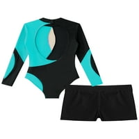 Aislor Kids Girls Unitards Ballet Dance Gymnastic Leotard с атлетически къси шорти 6- Синьо зелено 14