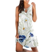 Auroural дамски рокли Лято жени Небрежни свободни летни флорални отпечатани танкови рокли Куло