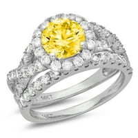 1. CT кръгло рязане жълто симулиран диамантен скъпоценен камък Реал 18k бяло злато Персонализирано лазерно гравиране ореол Everlasting