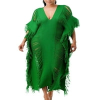 Abtel Ladies Maxi рокли V Neck Summer Beach Sundress Baggy Long Fomen Hawaiian Loose Green 2xl