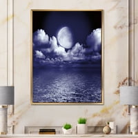 Дизайнарт 'пълнолуние нощ в облачно небе в' морска и крайбрежна рамкирани платно стена арт принт