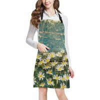 Хипстър Цветя маргаритка на дървен фон Университет регулируема престилка на Bib с джобове за жени мъже момичета готвач за готвене