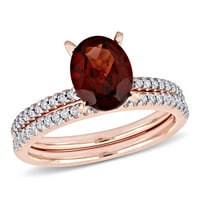 Миабела Дамски 2-КТ Гранат КТ диамант 14кт Розово Злато 2-парче пасианс Булчински пръстен комплект