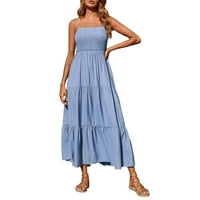 Небрежна рокля за жени Лятна макси рокля бохо без ръкави каишка, пушена от много плаж Long Beach Sun Dressize L