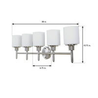 Дизайнерска къща Aubrey Transitional 5-Light Indoor Bant Vanity Light Dimmable Frosted Glass за огледалото, сатенен никел