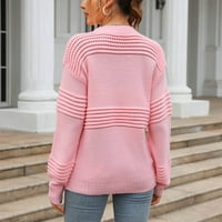 Riforla Women Fashion Mashion Casual Long Loneve Knit пуловер Лек солоиден цвят пуловер пуловер Топ женски пуловер пуловер Pink