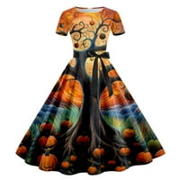 PBNBP Женски щастлива рокля за Хелоуин Винтидж тиквена вещица рокли от 1950 г.
