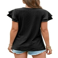 Niuer дами летни върхове v вратна тениска с къс ръкав тениска небрежна пуловер плътна цветна туника блуза черна l