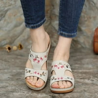 Женски сандали удобни джапанки за жени с арка поддръжка Лятна ежедневна кристан клин Сандални обувки Кремообразно-бели