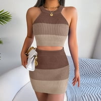 Ganfancp Lounge Cets for Women Sexual Lavual Love Contrast Naked Top Wrapped Hip Skirt Set Khaki дамски шезлон