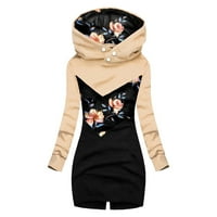 Суинчър с цип туника мода за женски печат от печат сплайсинг суичър качулка дълъг ръкав тънка блуза качулка дамски ежедневна суитчър