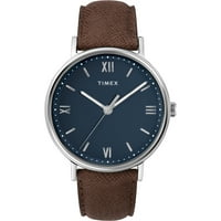 Време за мъже Southview Brown Blue Ression Watch, кожена каишка