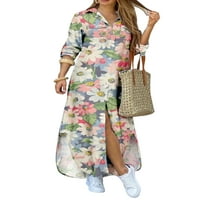 Paille жени с джобни нередовни рокли на хем Макси Кафтан Парти дълга рокля Флорален печат Празник розово 2XL