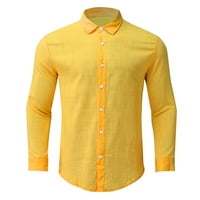 Мъжки ризи Wendunide Мъжки небрежни плътни памучни риза с дълъг ръкав тънък ръкав с тънка единична яка риза жълт m