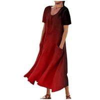 Летни рокли за жени модни ежедневни лъжички шия с къс ръкав градиент а-линия рокли със средна дължина рокли на рокли червен 3xl
