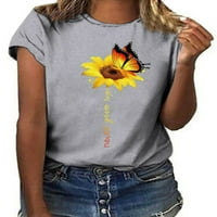 Жени слънчогледов печат на туника върхове лятна небрежна тениска с къс ръкав блуза тениска блуза