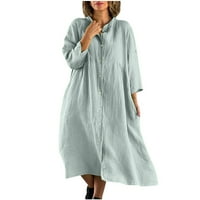 Edvintorg maxi рокля есен просвет мода жени памук и бельо разхлабени ризи рокли солидни причинно -следствени якички с дълъг ръкав