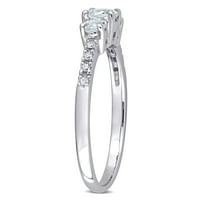Миабела Женски карат Т. Г. в. аквамарин и диамантен акцент 10кт Бяло Злато 3-каменен годежен пръстен