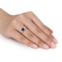 2-Каратов Дамски сапфир 10-каратов бял златен 3-каменен годежен пръстен