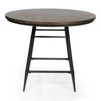 Мебели на Америка Надов вътрешен външен индустриален 45 х45 х35 кръгла метална маса за хранене, закален Сив черен