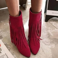 Fanxing Clearance се занимава с женските западни ботуши с Tassel Fashion Fau Suede Ankle Boots Retro Cowboy Fringe and Stud Western