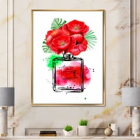 Парфюм Шанел Пет С Червени Цветя В Рамка Живопис Платно Изкуство Печат