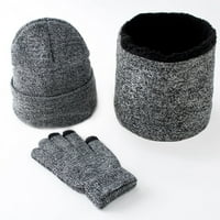 Qcmgmg плетен зимен шал ръкавици с шалчета от студено време руно облицовани ски солидни мъжки шапка от шапка сиво свободен размер