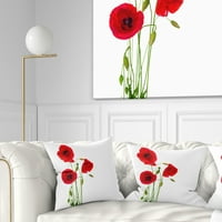Дизайнарт изолирани червени макови цветя - флорална възглавница-18х18