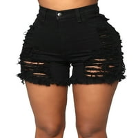 Haite Women Summer Denim Shorts Бутон Кратки горещи панталони с цип дънки Дамски дъна нарухани мини панталони черни s
