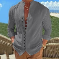 Мъжки тениски от вероуд тениска плажна празнична риза Мъжки копче стойка яка риза Мъжки ризи с дълъг ръкав небрежен