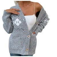 Жилетка за жени с дълъг ръкав Плетене отворени предни пуловери Небрежни връхни дрехи с джоб