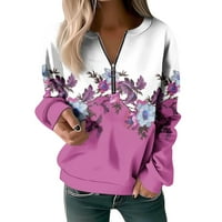 Mlqidk дамски есен Crewneck Quarter Zip Sweatshirt Лека тежест Небрежно суичър с дълъг ръкав Сладка пуловер годни върхове розови