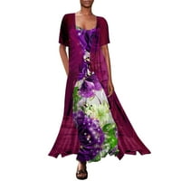 Дамска флорална печат рокля с колан кръгъл колан с къс ръкав тюл жилетка две комплекти рокли
