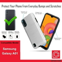 Капсулен калъф, съвместим с Galaxy A [Carbon Edge Style Heavy Duty Shockproof Case Silver Black Cover] за Samsung Galaxy A SM-A