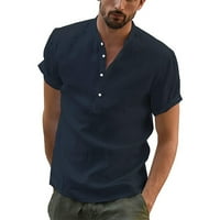 Cllios Мъжки бельо ризи модни ежедневни копчета Up Henley Rish Solid Short Lleave Slim Top Stand Collar Ударни тениски