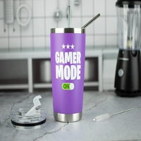 Gamer Gifts for Men - Gamer Mode On - Tumbler от неръждаема стомана за кафе студени напитки с капак и сламки