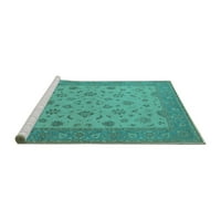 Ahgly Company Machine Wareable Indoor Rectangle Oriental Turquoise Blue Traditional Area Rugs, 8 '10'
