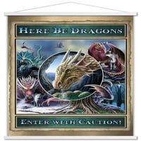 Лиза Паркър - Тук Бъдете плакат за стена на Dragons с дървена магнитна рамка, 22.375 34