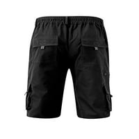 Мъже непринудени спортни товарни къси панталони, еластична талия солиден разхлабен прав крак с джобове джогинг шорти