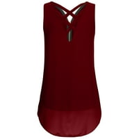 Дамски блузи без ръкави моден резервоар Solid Women Plus ризи V-образни върхове Red XL