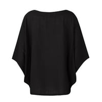Дамски върхове кръгло деколте солидна блуза ежедневни жени ризи ръкав мода черно m