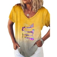 Дамски върхове жени Дъга Градиент Писмо от печат с къс ръкав с тениска с разхлабена пуловер