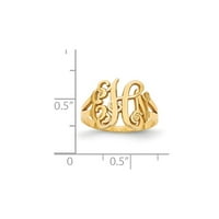 Солиден 10K жълто злато лазерно монограм пръстен размер 7