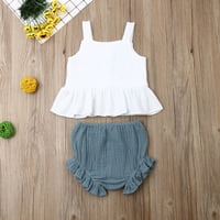 Tregren Toddler Girls Clothes Solid Ruffle Halter Crop Tops and Bloomers Surshes Summer Cotton Linen Toletits
