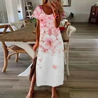Follure летни рокли за жени Макси рокли лято пролет O-Neck Флорален печат с къс ръкав дълга рокля Небрежна рокля Boho Beach Sundress