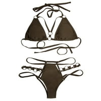 Жени халтер бикини бански костюм O Ring Self Tie Ruched средна талия два бански костюма