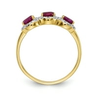 Първичен Златен карат жълто злато композитен Рубин и диамант 3-каменен пръстен