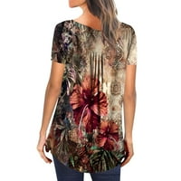 Penkiiy Women Fashion V-Neck Floral Printed Tunic Tops Buttons Тениска с къси ръкави летни ризи и блузи зелени в продажба