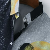 Хута ризи за мъже удобна стендъп яка отпечатана ежедневна плюс размер риза с дълги ръкави